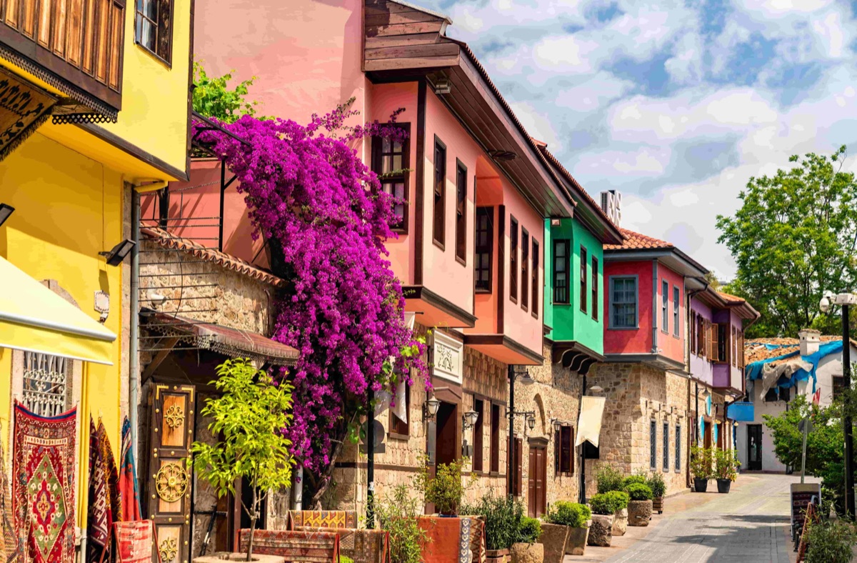 Colourful historic street in Kaleici, Antalya