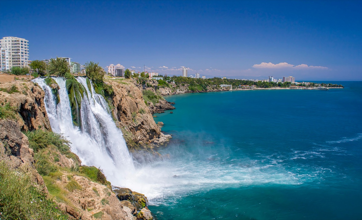 Düden waterfall meeting the Antalya coastline